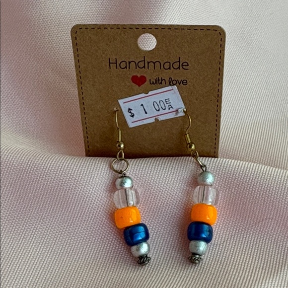 Vintage Beaded Earrings - Orange and Blue - Picture 1 of 10